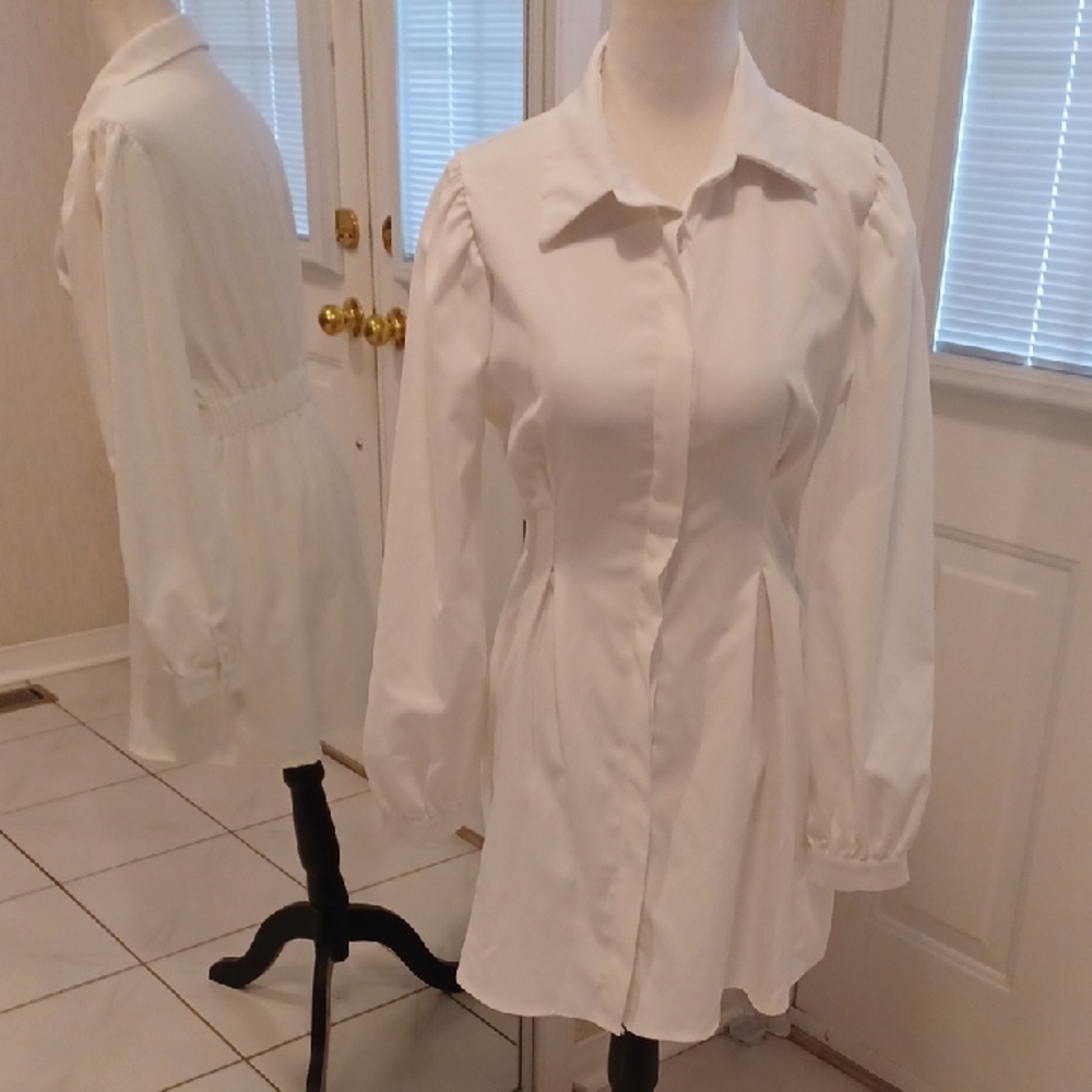 4/$80 Plain White Long Sleeve Blouse-Like Dress - Fits Size XS/S